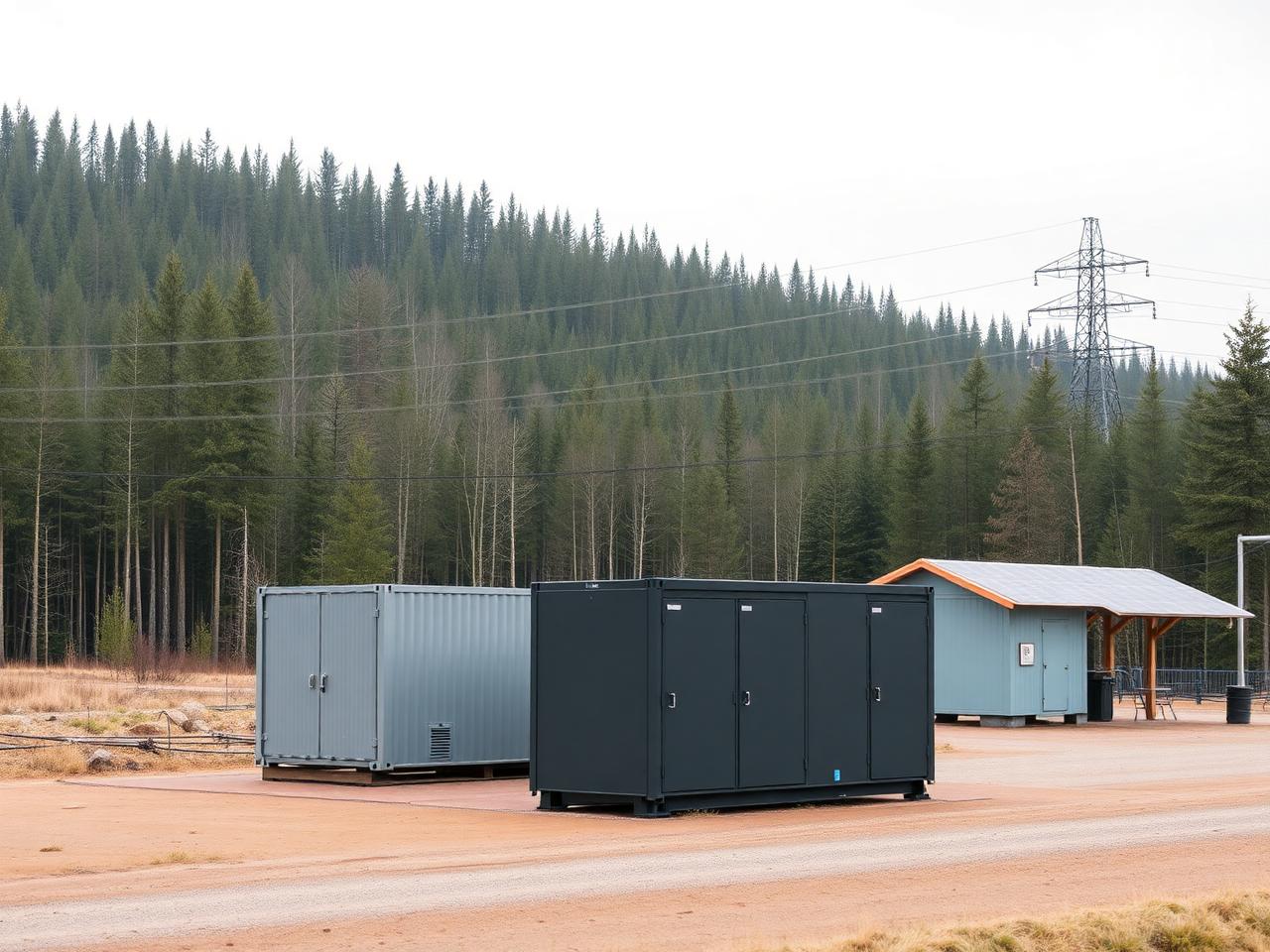 Battery storage and substation at edge of Norwegian forest